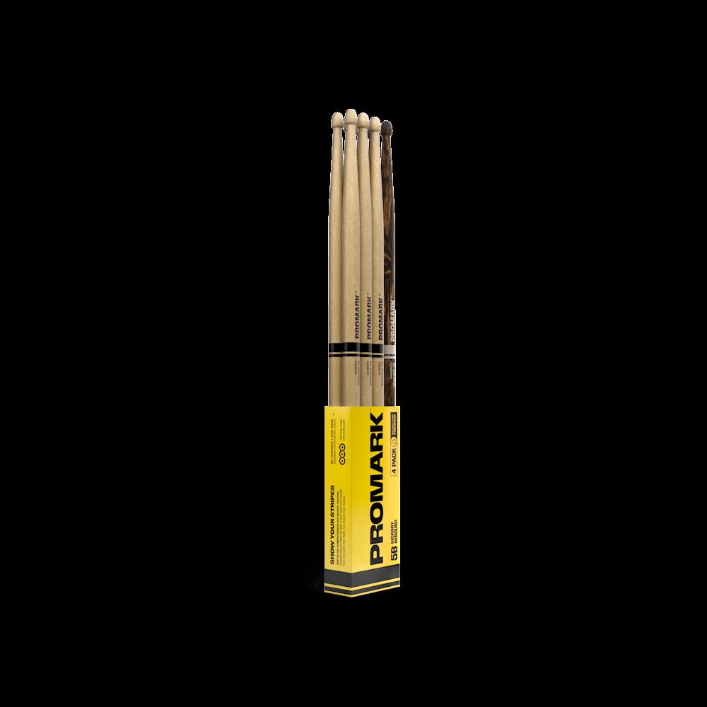 Rebound 5B Hickory Drumstick, Acorn Wood Tip, FireGrain Bonus Four Pack