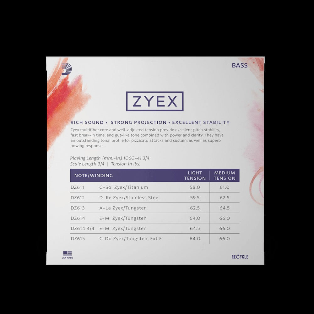 Zyex Bass String Set, 3/4 Scale, Medium Tension
