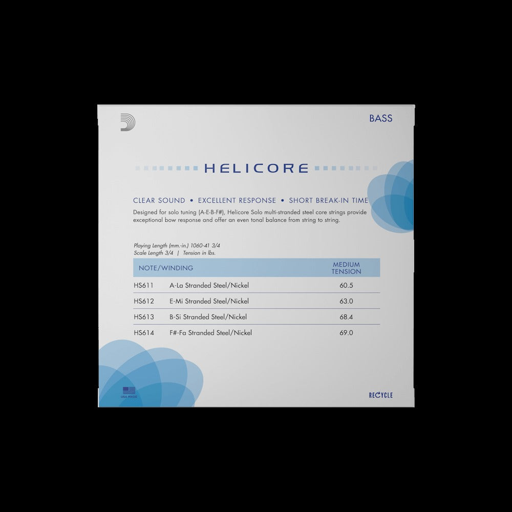 Helicore Solo Bass String Set, 3/4 Scale, Medium Tension