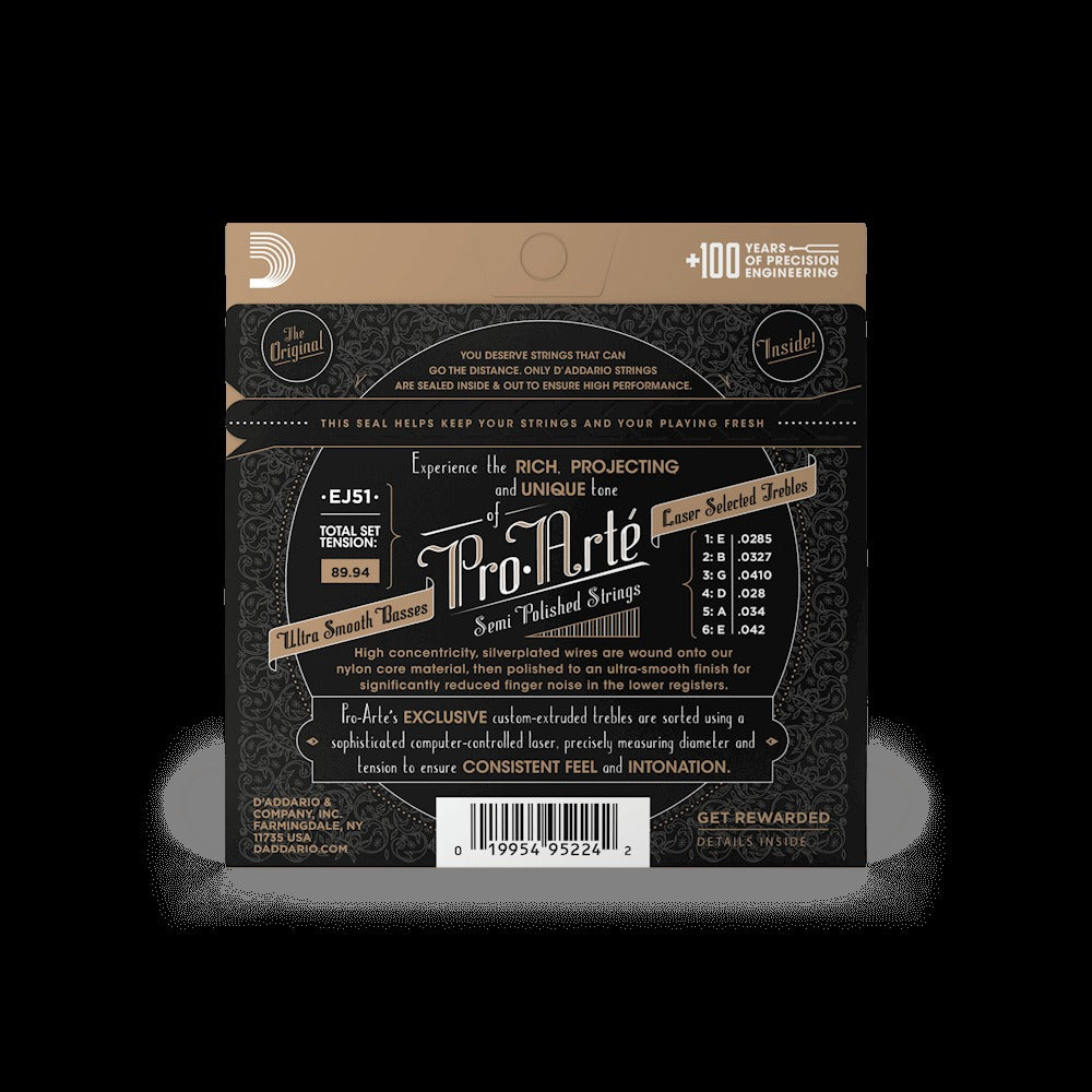 Hard Tension, Pro-Arté Nylon with Polished Basses Classical Guitar Strings