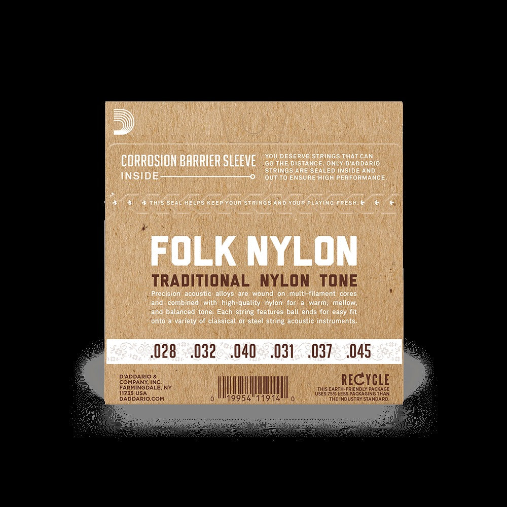 Normal Tension Ball End, Silver-Wound/Black Nylon, Folk Nylon Classical Guitar Strings